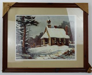 William Falkler Print House in Snow On Paper Signed
