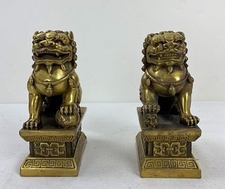 A Pair of Chinese Brass Foodog Lion Statue