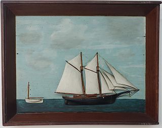 Antique Sailor Made Hand Carved and Painted Shadow Box Diorama