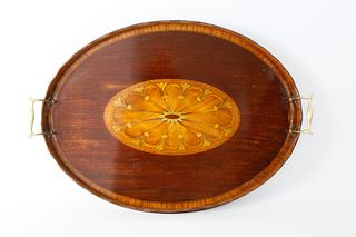 Oval Inlaid Mahogany Serving Tray
