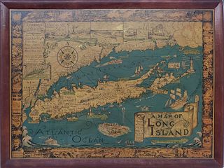 Vintage 1930's Courtland Smith Pictorial, "Map of Long Island"