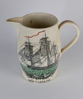 Ship Caroline Creamware Liverpool Jug, circa 1800