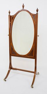 Inlaid Mahogany Federal Style Cheval Mirror, 19th Century