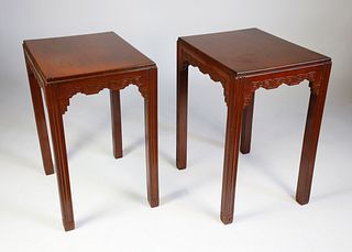 Pair of Antique Chinese Carved Teakwood Side Tables