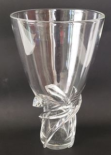 Vintage Signed Steuben Clear Crystal Art Glass Vase