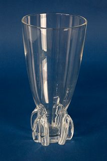 Signed Steuben Clear Glass Crystal Calyx Vase