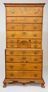 New England Chippendale Cherry Chest on Chest, circa 1750-1780