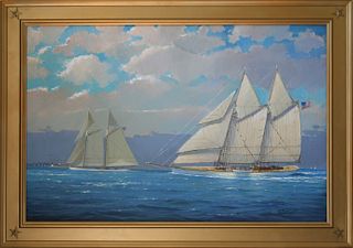 William Lowe Oil on Linen "Cruising off Nantucket Island"