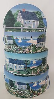Set of Three Claire Murray Nantucket Decorated Nesting Hat Boxes