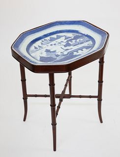 Antique Canton Porcelain Meat Platter on Custom Stand