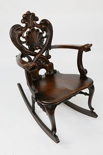 Antique Carved Solid Oak Rocking Chair, circa 1910