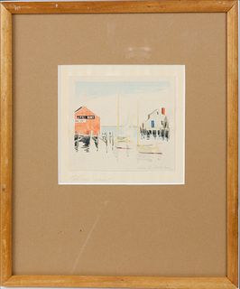 Early Doris and Richard Beer Miniature Nantucket Watercolor "Killen's Wharf"