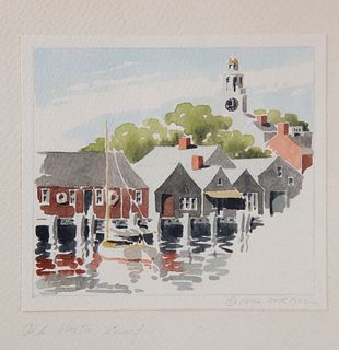 Doris and Richard Beer Watercolor on Paper "Old North Wharf", 1946