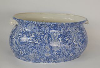 English Blue and White Porcelain Transferware Foot Basin