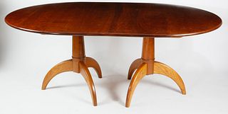 Signed Stephen Swift Cherry Double Pedestal Dining Table with Two Leaves, circa 1998