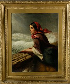 Oil on Canvas "Portrait of a Young Lady on the High Seas", 19th Century