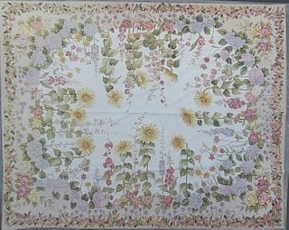 Needlepoint Carpet in a Floral Pattern with Pink Flowered Border