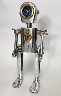 Polished Chrome and Brass Robot Table Clock
