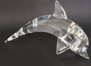 Vintage Signed Steuben Clear Crystal Breaching Dolphin Figurine