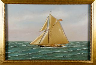 Thomas WIllis Oil and Silk Embroidery on Painted Canvas of the American Sloop "Zinita"
