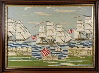 American Sailor's Woolwork Depicting Three American Ships