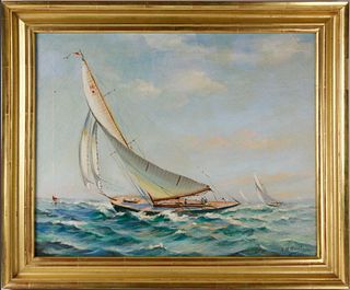 G.H. Hunt Oil on Canvas "Yacht Race"