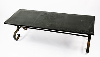 Mid Century Nautical Engraved Slate Top Cocktail Table