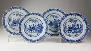Set of Four Chinese Export Porcelain Plates with Scalloped Rim, circa 1760