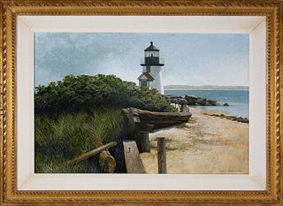 R. Benjamin Jones Acrylic on Panel, "Brant Point Light, Nantucket"