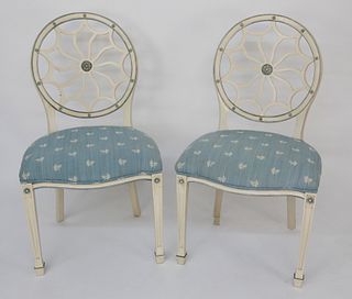 Pair of English Adams Style Decorated Wheel-Back Side Chairs
