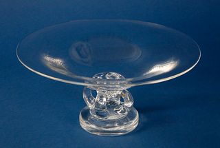 Signed Steuben Clear Glass Crystal Pedestal Bowl