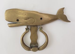 Vintage Brass Figural Sperm Whale Door Knocker