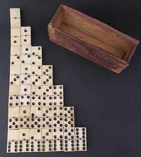 French Exhibition Double Six Antique Whalebone and Ebony Dominoes