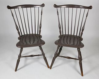 Pair of Antique New England Fan-back Windsor Side Chairs, circa 1800