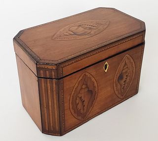 Canted Corner Shell Inlaid Tea Caddy, 19th Century