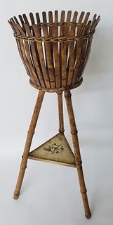 B & R Works Vintage Bamboo and Rattan Two Tier Plant Stand, Hoboken, N.J.