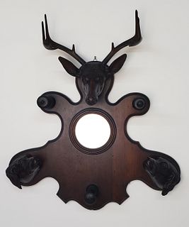 Black Forest Carved Elk's Head Hat Rack, 19th Century