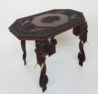 Vintage Teak and Rosewood Carved Anglo Indian Side Table
