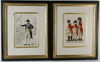 Pair of 1837 Hand Colored Royal Navy Officer's Etchings by John Kay