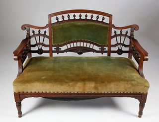 Elaborately Carved Walnut Upholstered Edwardian Settee, 19th Century
