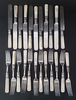 23 Piece American Cutlery Company Mother of Pearl Handled Knife and Fork Set