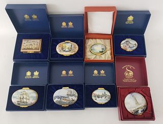 Collection of Eight Covered Nautical Decor Enamel Boxes
