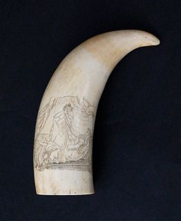 Scrimshaw Antique Sperm Whale Tooth, circa 1840-1850