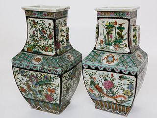 Pair of Famille Verte Vases, circa 1900-1910