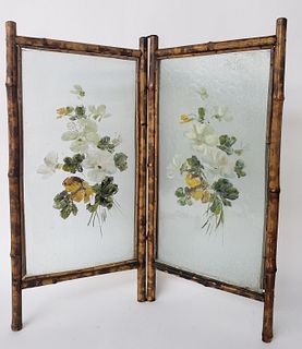 Diminutive Vintage Bamboo and Glass Folding Screen Room Divider