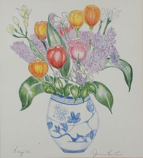 Dianne Feinstein, Watercolor on Paper, "Tulips, '05"