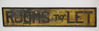 Antique Hand Painted Tin Sign "Rooms to Let"