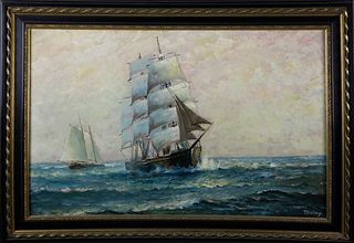 T. Bailey Oil on Canvas "Portrait of a Clipper"