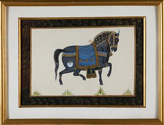 Vintage Indian Watercolor on Fabric, "Spirit Horse"