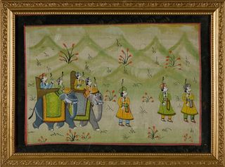 Vintage Indian Watercolor on Fabric, "Ceremonial March"